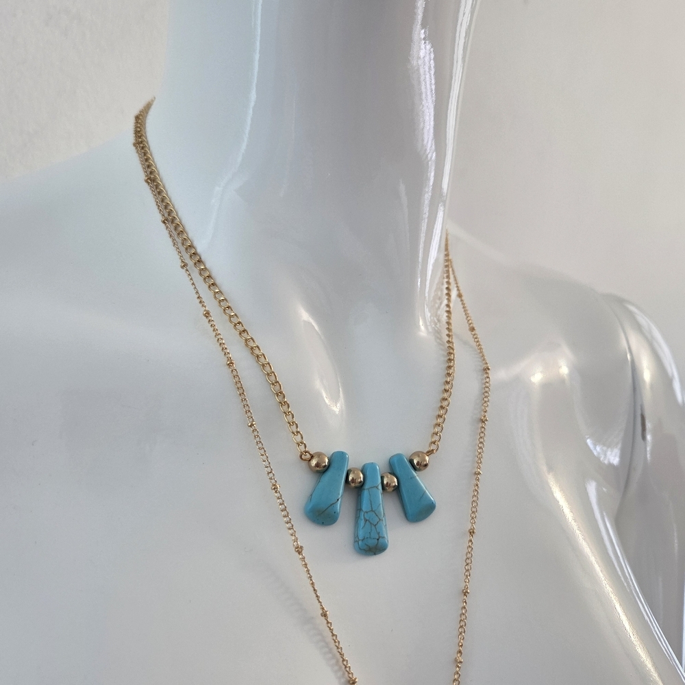 Paparazzi Boho Gold Layered Necklace with Turquoise Accents - Picture 5 of 10